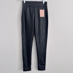 New Mix Faux Leather Leggings S Black High Rise Stretch NWT